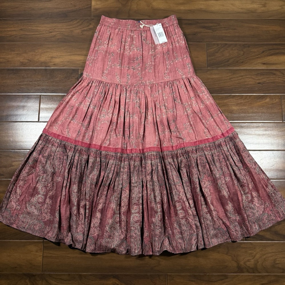 Women's Tiered Maxi Skirt in Rose Paisley